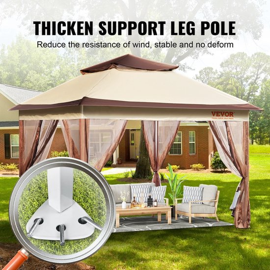RM Store® - Inklapbare Tent - Waterdichte Tent - Inklapbare Outdoor Tent - Tent Voor Achtertuin - Feesttent - Inklapbaar - Inclusief Opbergtas Op Wielen - Khaki/Bruin van RM Store® — afbeelding 3