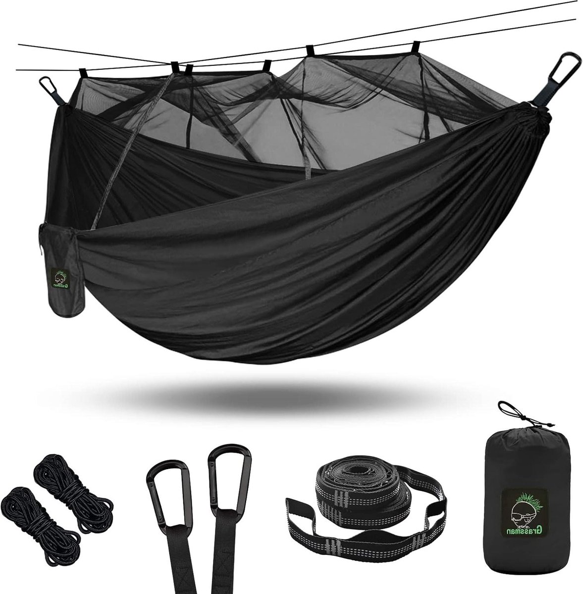 Hangmat voor buiten met muggennet draagbaar en ultralicht voor reizen en camping bevestigingsset inbegrepen dubbele hangmat voor trekking en fietstocht voor vissen tuin en strand 275 x 140 cm hangmat