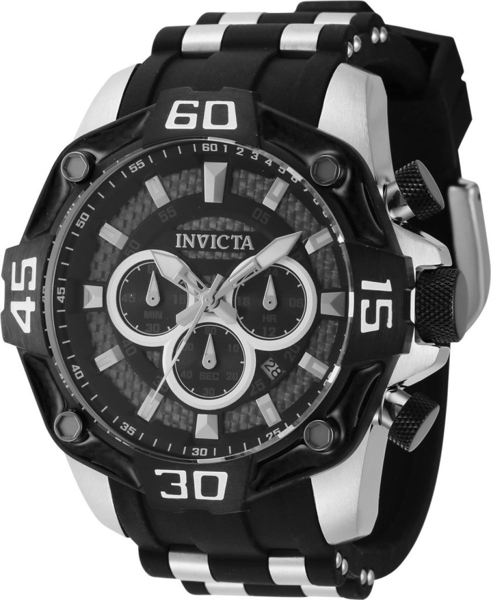 Invicta Pro Diver 44704 Heren Horloge - Waterdicht - Analoog - Quartz Uurwerk - Roestvrij Staal met zwarte Wijzerplaat - 52mm