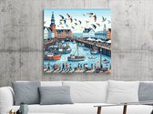 Pixel art haven schilderij | Haven of the Pixel Seas: A Masterpiece of Artwork | Kunst - 100x100 centimeter op Forex | Foto op Forex