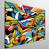 Pop art vee schilderij | Boerderij Flair: Vrolijke Vee in Superrealistische Pop Art Stijl | Kunst - 100x100 centimeter op Canvas | Foto op Canvas