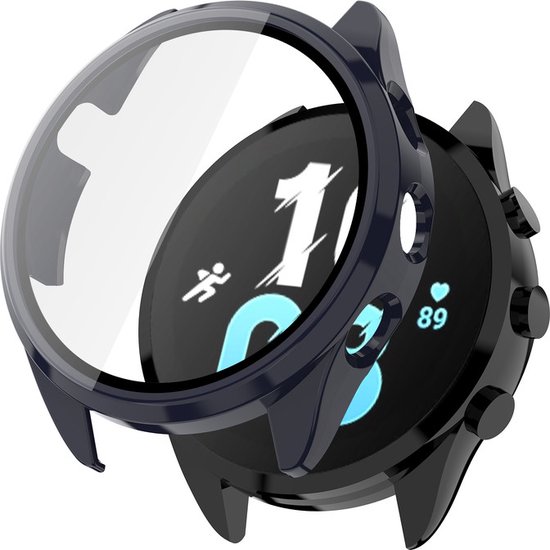 Watch case screenprotector - hoesje - gehard glas - geschikt voor Garmin Forerunner 165 - donkerblauw