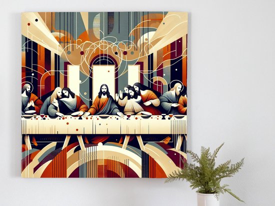 Abstract laatste avondmaal schilderij | Symbolisch spel van vormen en ...