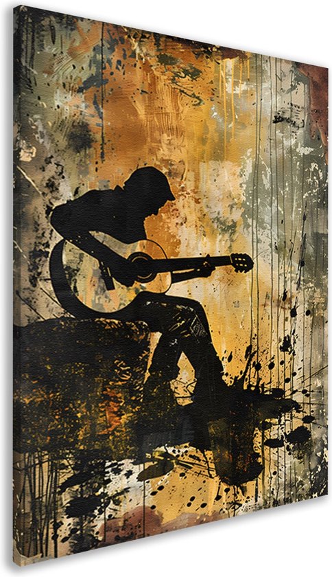gitaar banksy portret - Gitaar wanddecoratie - Muurdecoratie Muziekinstrument - Muurdecoratie kinderkamer - Canvas schilderijen - Decoratie slaapkamer canvas 40x60 cm