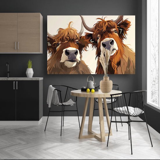 Tableau Highlanders - Peintures Animaux - Peinture sur toile Cornes - Peinture moderne - Peinture sur toile - Peintures & affiches toile 120x80 cm