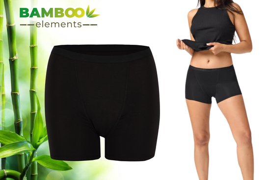 Bamboo Elements - Menstruatie Ondergoed - Hipster - Zwart - M - Period Underwear - Menstruatieslip - Menstruatiebroekjes - Ondergoed Dames Boxershort