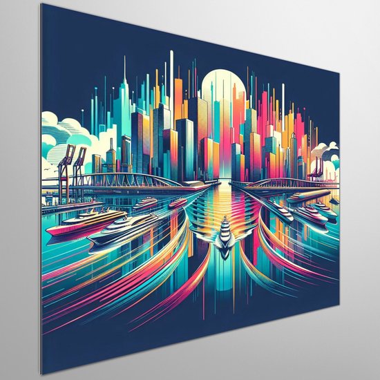 Modern haven schilderij | Gloednieuwe renaissance: een futuristisch maritiem meesterwerk in moderne haven | Kunst - 30x30 centimeter op Canvas | Foto op Canvas
