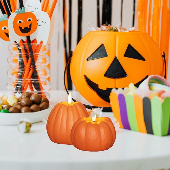 Lot de 4 lanternes à LED en forme de citrouille pour Halloween, idéales
