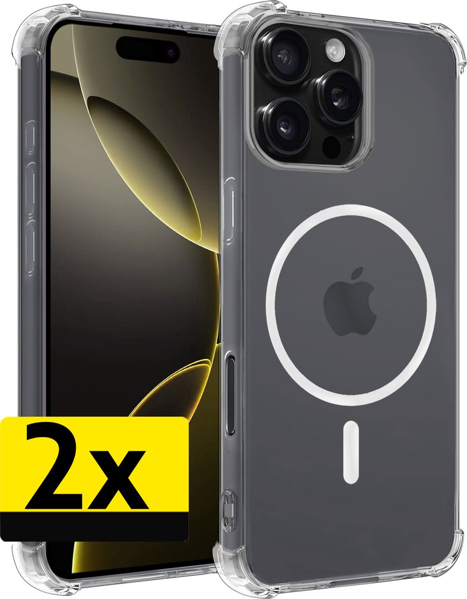 Hoesje - 2 Stuks - Geschikt voor Apple iPhone 16 Pro Max - Magsafe Compatible - Sterk & Shockproof - Back Cover - Shock Proof Case - Telefoon Hoes - Telefoonhoesjes - Transparant