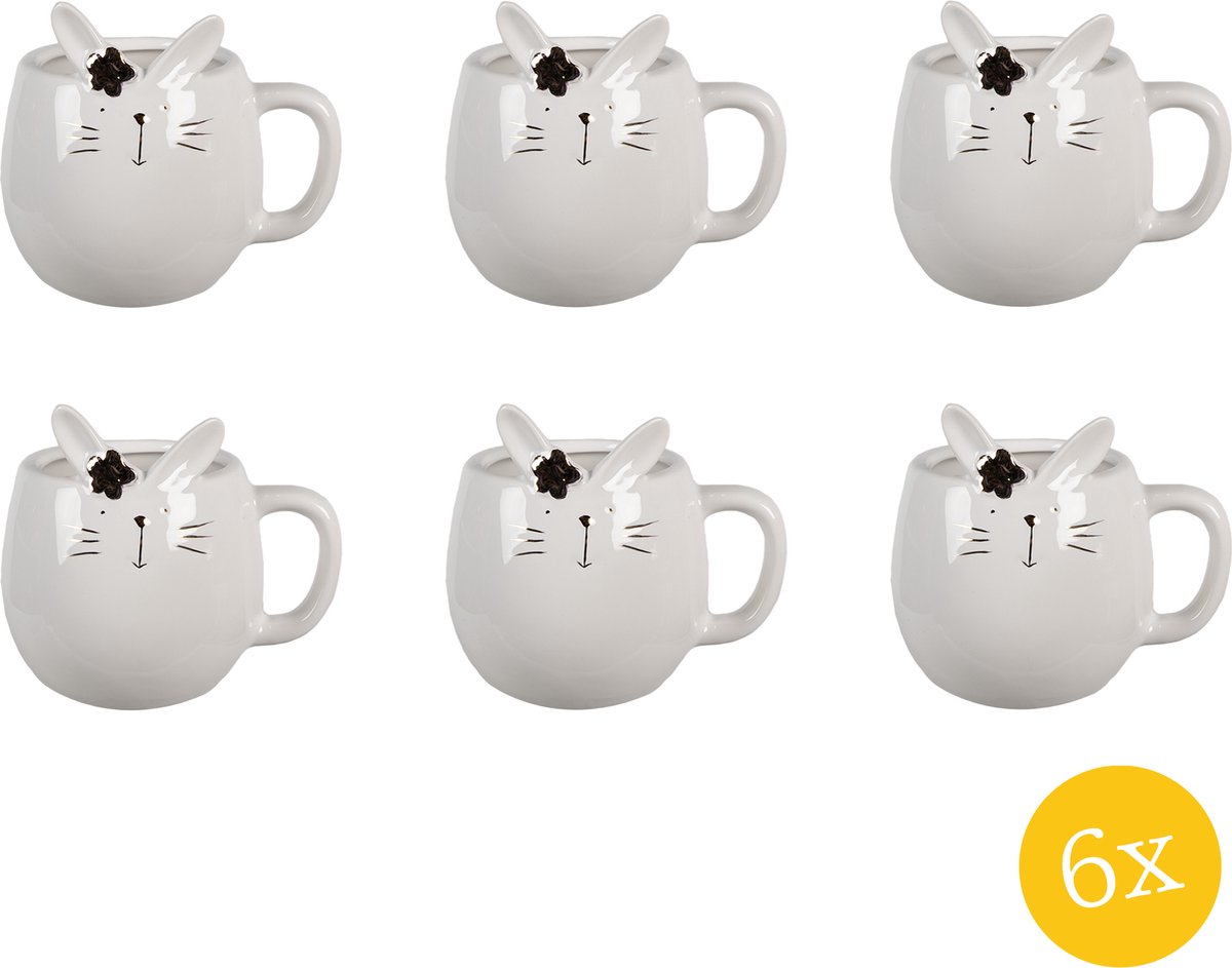 Clayre & Eef Mok Konijn set van 6 stuks Konijn 350 ml Wit Porselein