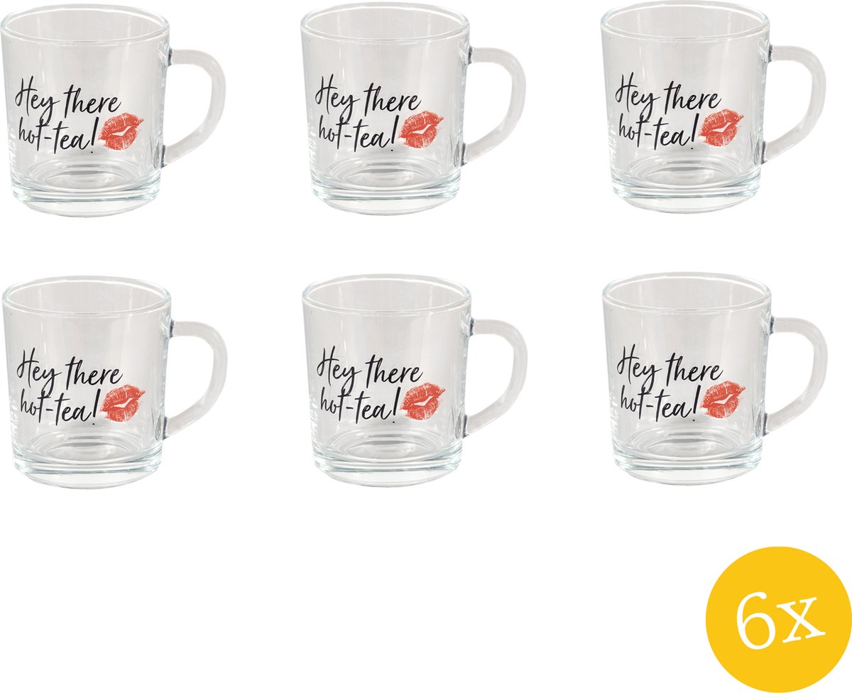 Clayre & Eef Theeglas set van 6 stuks 200 ml Glas Lippen Hey there hot tea! Theemok