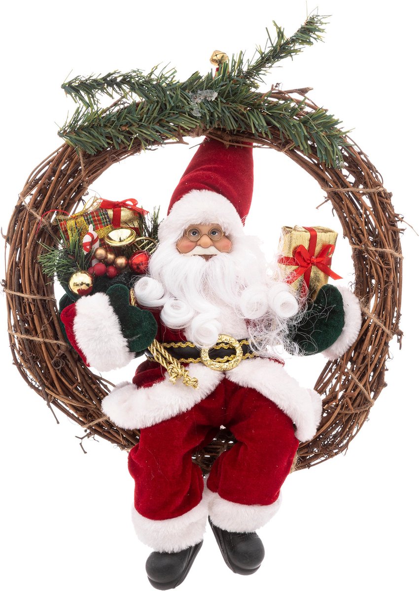 Fééric Lights and Christmas Kerstkrans met fluwelen Kerstman - Ø40cm - Multi