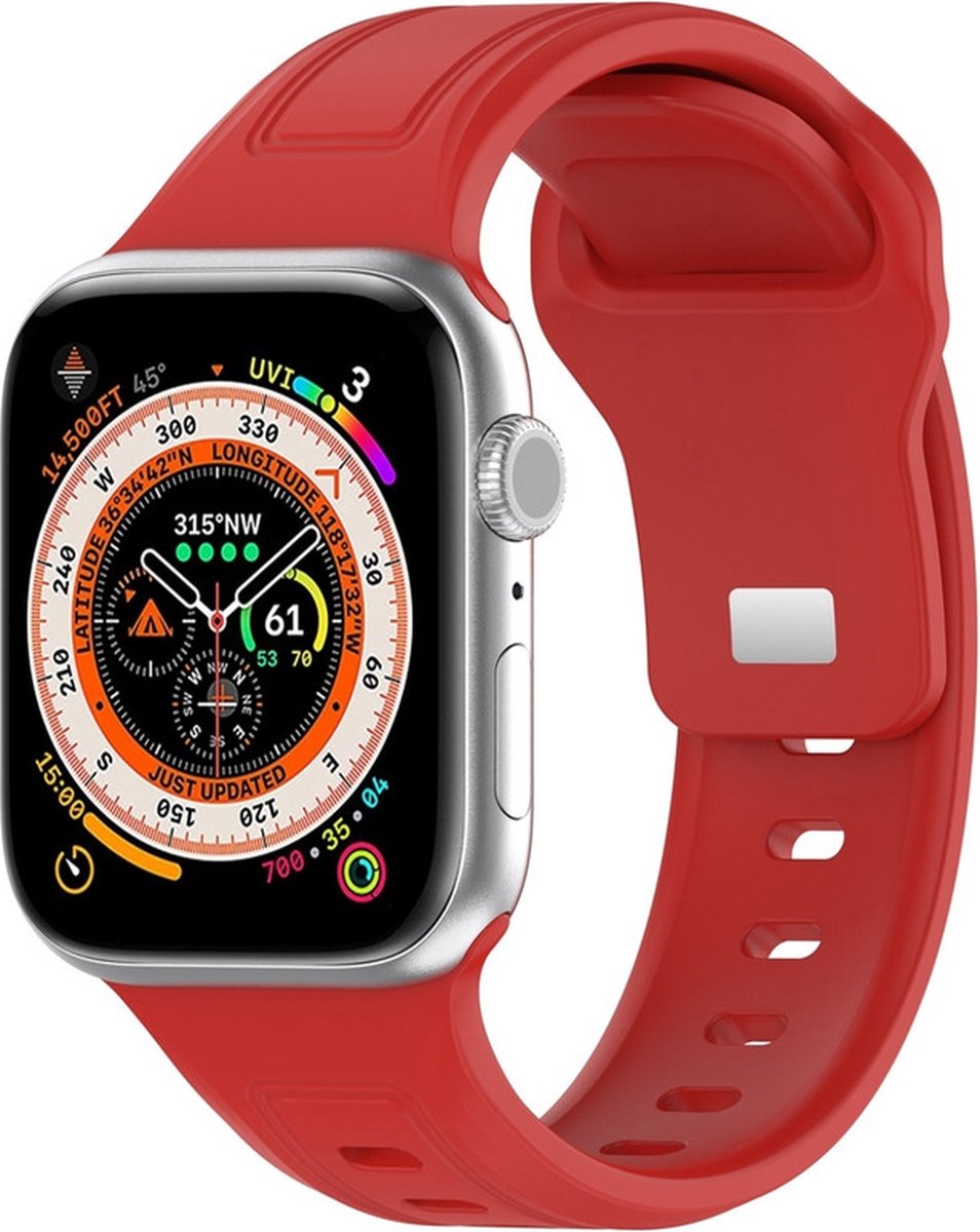Siliconen bandje - geschikt voor Apple Watch series 1/2/3/4/5/6/7/8/9/10/11/ SE (1,2,3) / Ultra (1,2,3) met maat 44 mm / 45 mm / 46 mm / 49 mm - rood