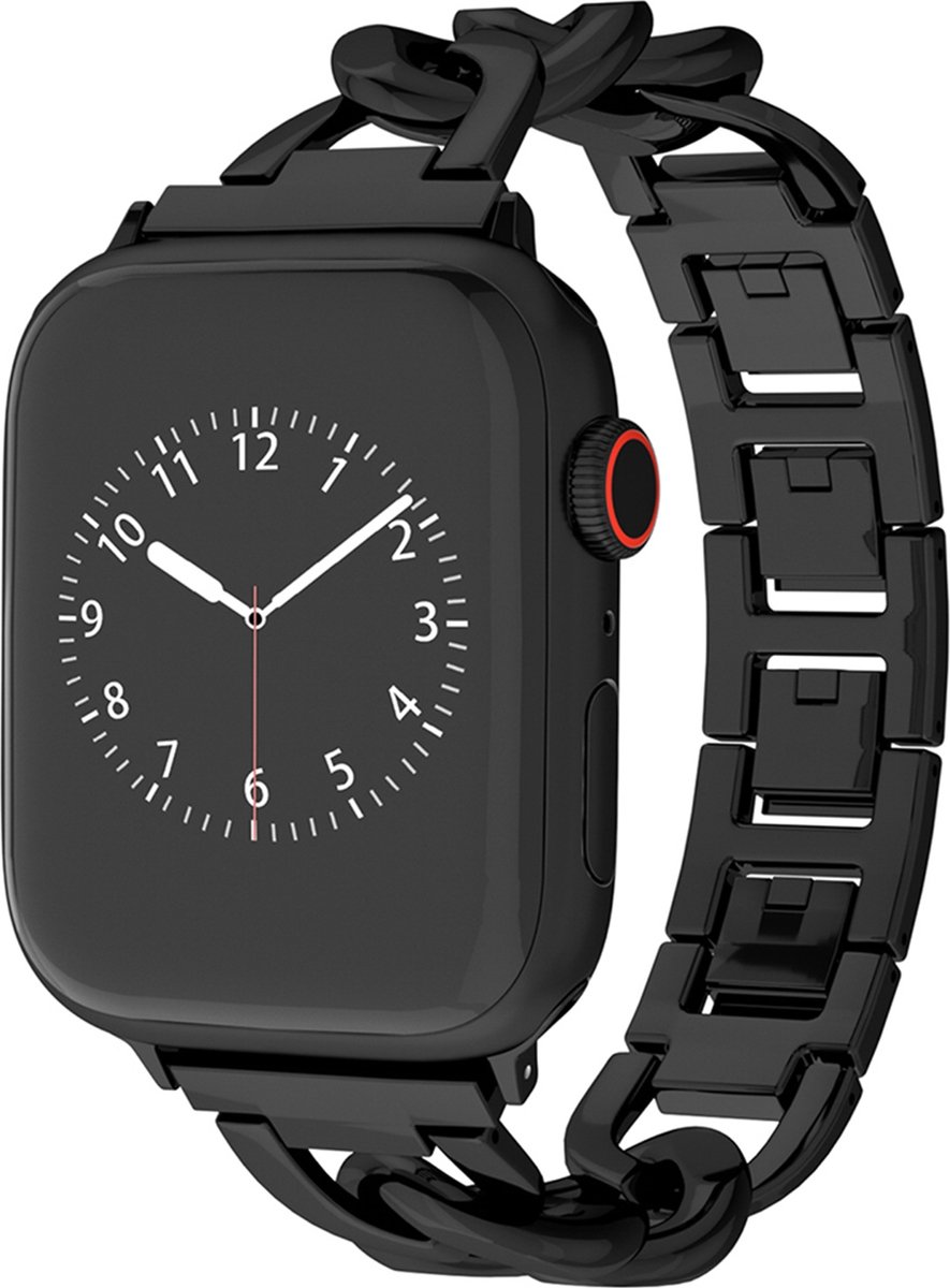 By Qubix - Metalen quick-release ketting band - Zwart - Geschikt voor Apple watch 38mm / 40mm / 41mm / 42mm