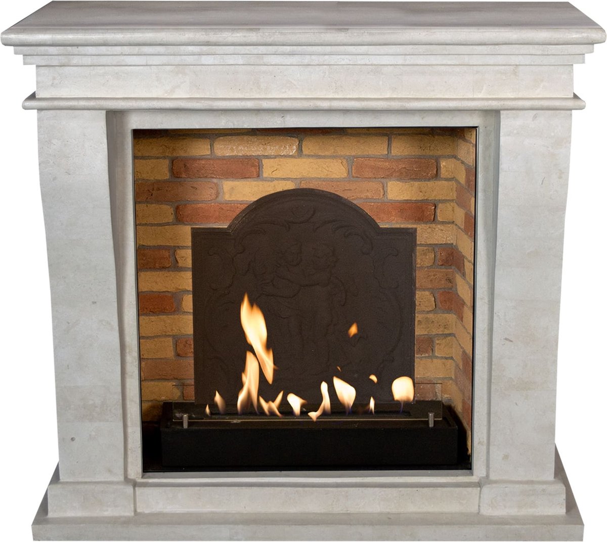 Xaralyn Bio-ethanol haard - Kreta-Mini BME-SWP - wit gepolijst natuursteen - 3 KW verwarming - haardombouw inclusief inbouwhaard - schouw