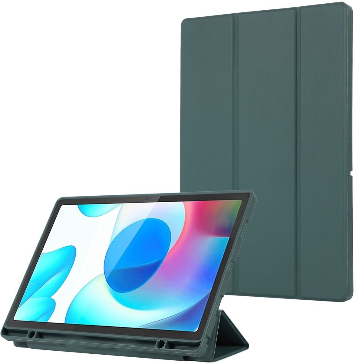Mobigear Tablethoes geschikt voor Samsung Galaxy Tab A9 Plus (2023) Hoes | Mobigear Tri-Fold Gel Bookcase + Stylus Houder - Groen