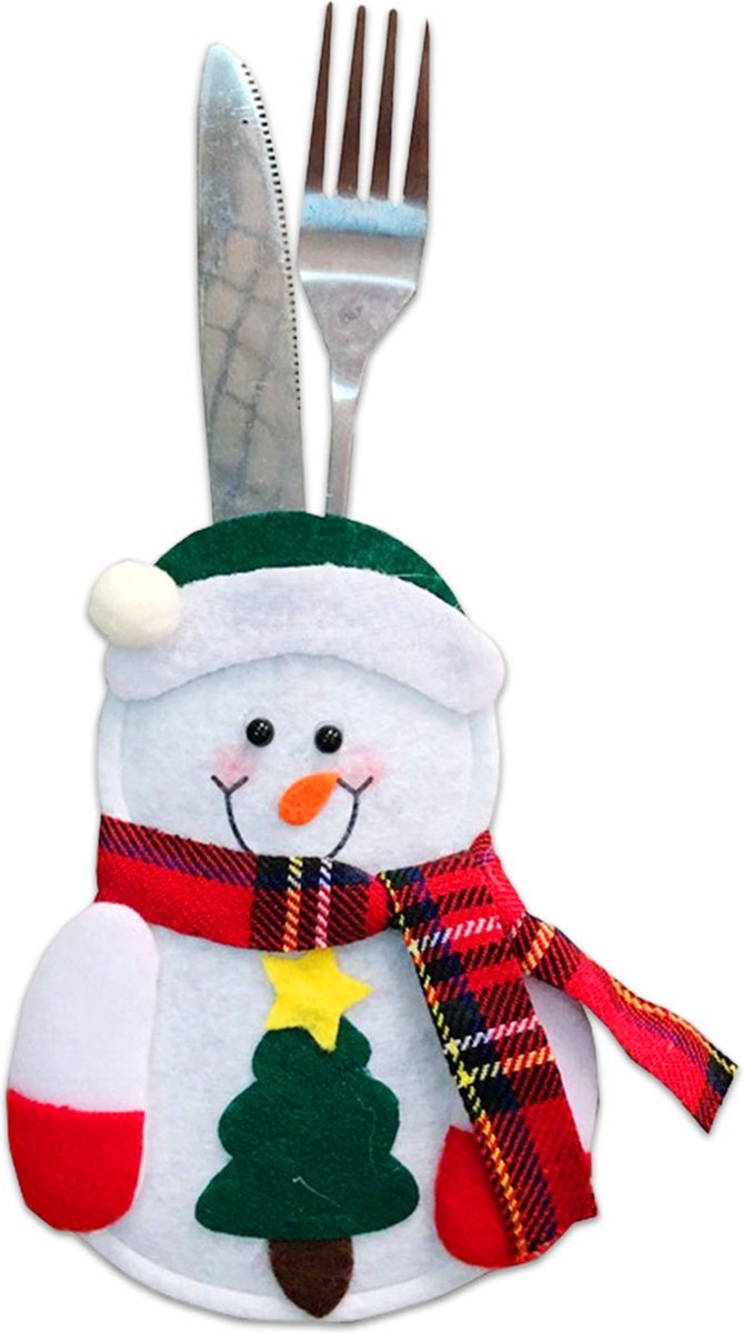 Q2P - Bestekhouder - Sneeuwpop - Kerstversiering - Tafel - Kerstdecoratie - Kerstdiner - Kerst - Tafelversiering - Tafeldecoratie
