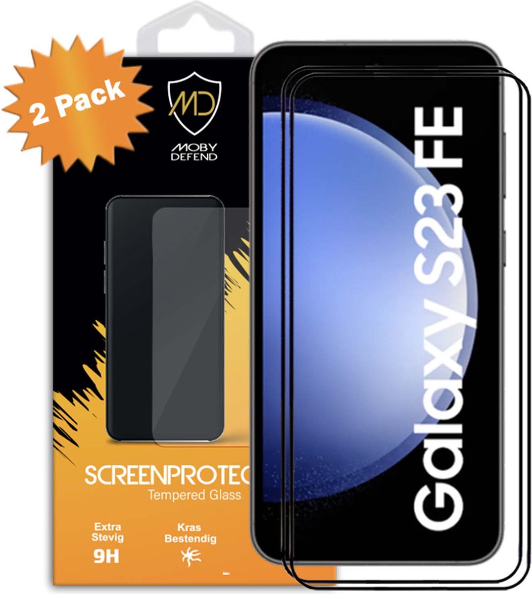 2-Pack MobyDefend Screenprotectors - Geschikt voor Samsung Galaxy S23 FE - Screensavers Met Zwarte Randen - Gehard Glas
