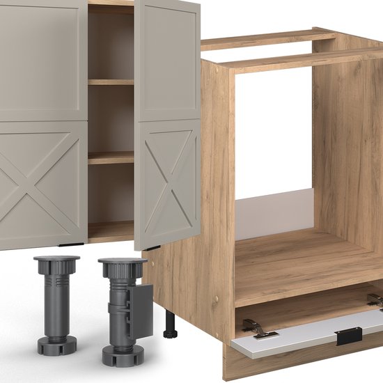Cuisine complète Vicco Fame- Line – 300 cm, chêne Grijs/beige/doré