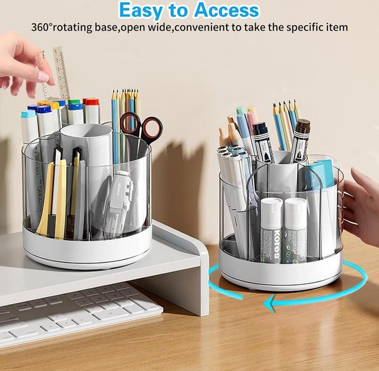 Organisateur De Bureau Rotatif 360° - 5 Compartiments - Pour Stylos, Pinceaux De Maquillage - Matériau ABS - Design Compact (diamètre 15 Cm) - 8