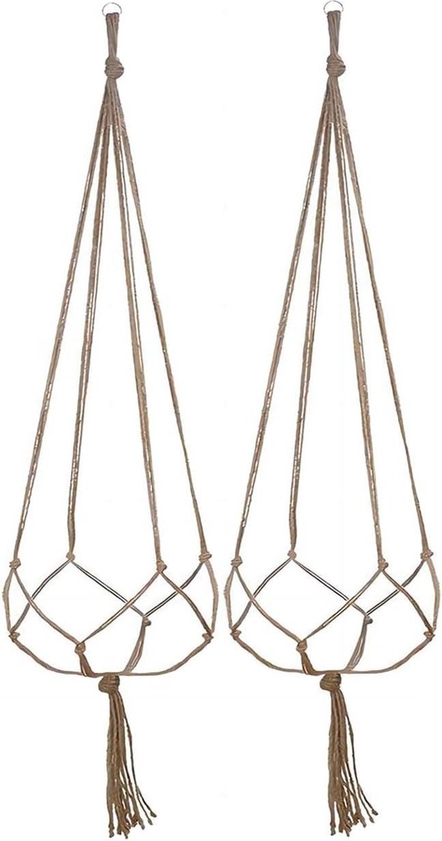 Plantenhanger Hangende Plantenbak Manden Macrame Plant Hanger Set voor Binnen Buiten Balkon Decoratie Plafond Tuin Set van 2 (90cm *2)
