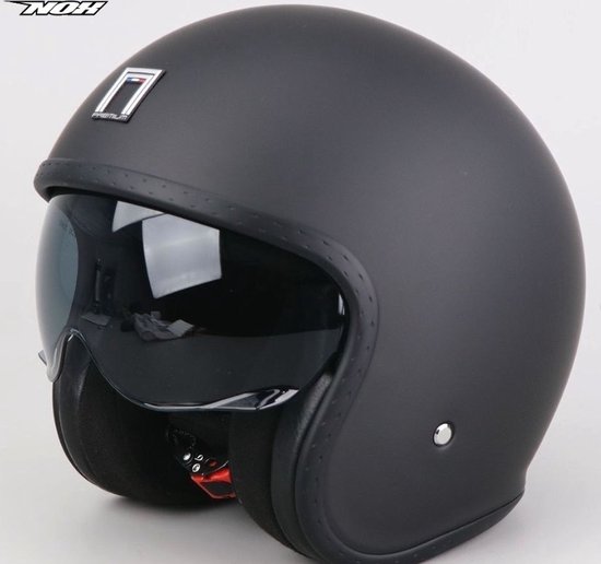 Jethelm Met zonnevizier - Retro helm - Mat zwart - Maat L