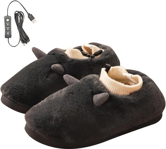 Pantoufles femmes électriques chauffants pour intérieur et extérieur - USB, réglables, peluches, unisexes, chauds et confortables