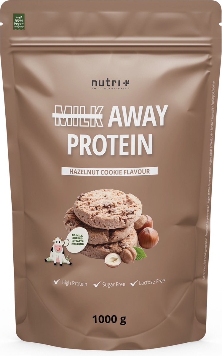 Goedkoopste nutri Milk Away Protein - Eiwitpoeder Hazelnut Cookie - Veganistisch proteïne poeder - met vijf plantaardige eiwitten - glutenvrij en lactosevrij - zonder soja - 1000 g