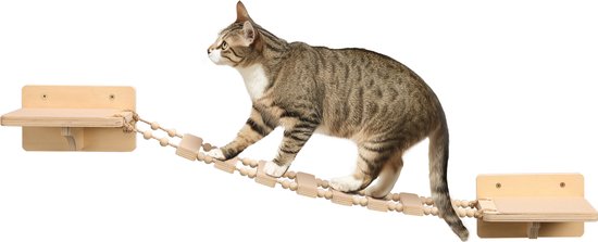 Navaris katten klimmuur met brug - 2 katten planken voor de muur - Met katten ladder