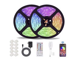 Bluetooth LED strips, ALED LIGHT 10M (2x5m) 32.8Ft waterdichte IP65 RGB 5050 LED strips met Smart Bluetooth controller + 40 toetsen afstandsbediening + 12V voeding voor huis, tuin, decoratie
