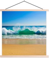 Posterhanger incl. Poster 90x90 cm - Schoolplaat - Zee - Golf - Strand - Textielposter - Blanke latten