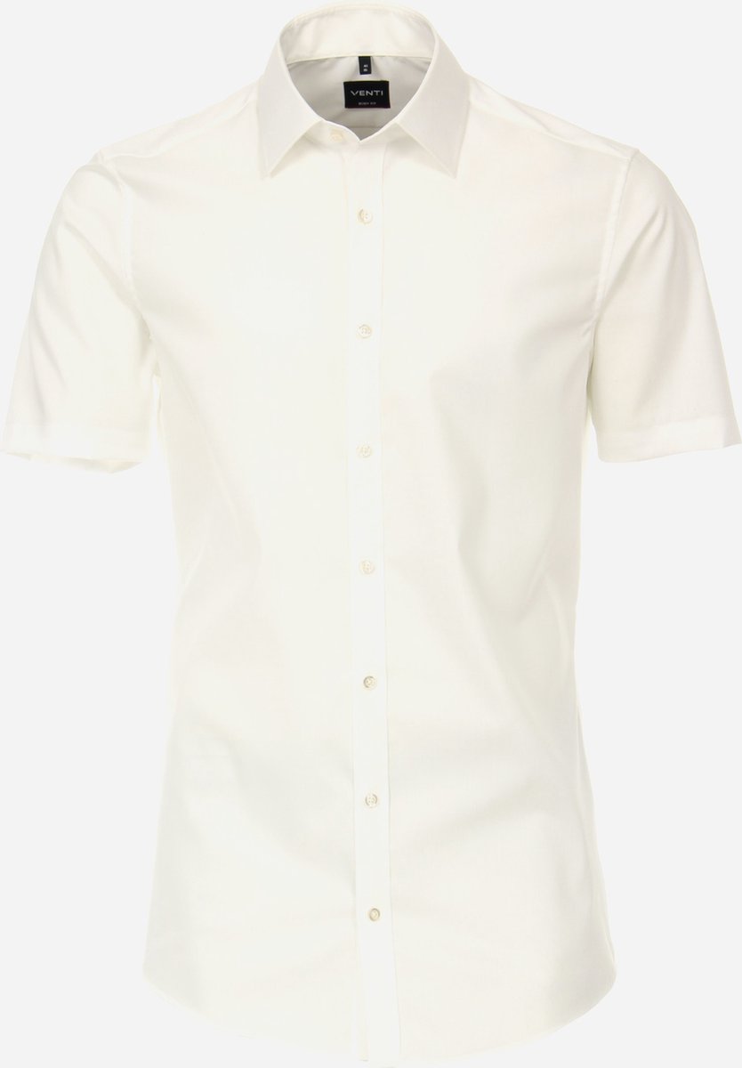 VENTI body fit overhemd - korte mouw - popeline - beige - Strijkvriendelijk - Boordmaat: 36