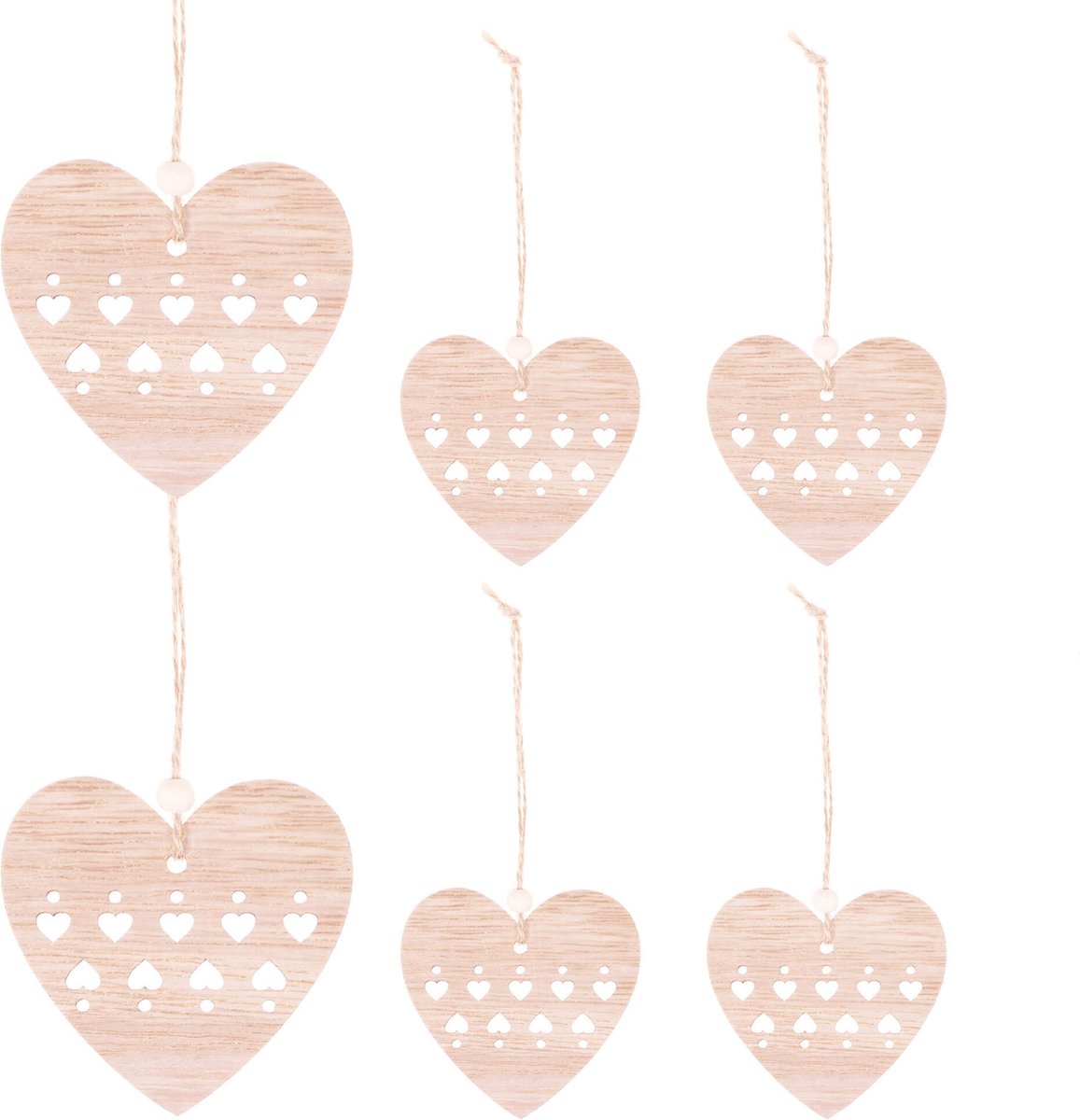 springos Kersthanger | Hart | Hout | 7 cm | 6 Stuks Naturel