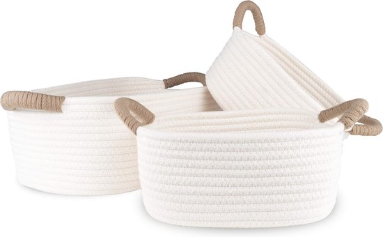 ZHHGOO Set van 5 gevlochten opbergmanden, gevlochten opbergmand van papiertouw, stapelbare opbergmand voor het organiseren van kleding, keukens, badkamers, opbergruimte voor speelgoedmanden
