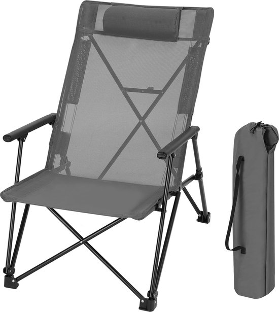 KOMFOTTEU 2-Persoons Campingstoel Met Verstelbaar Zonnedak, Koeltas En Draagtas - Grijs