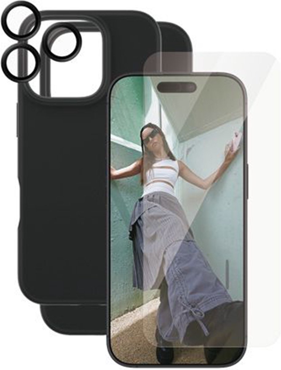 PanzerGlass, Elegant Beschermingspakket Geschikt voor Apple iPhone 16 Plus 3-in-1 Ultra-Wide Fit, Doorzichtig zwart