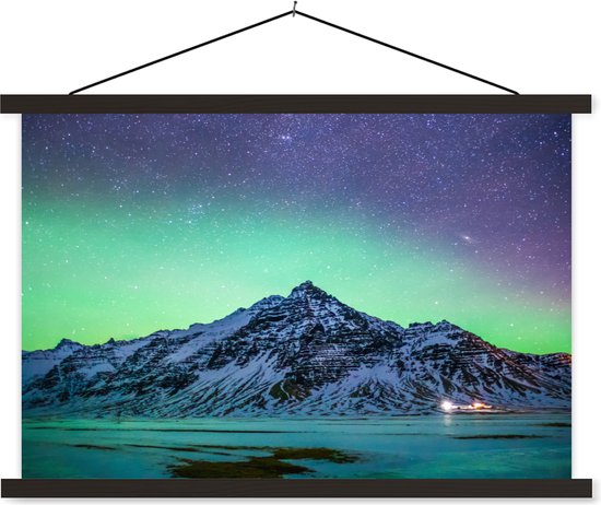 Porte-affiche avec affiche - Affiche scolaire - Berg - Aurores boréales - Suède - Neige - Vert - Hiver - 120x80 cm - Lattes noires