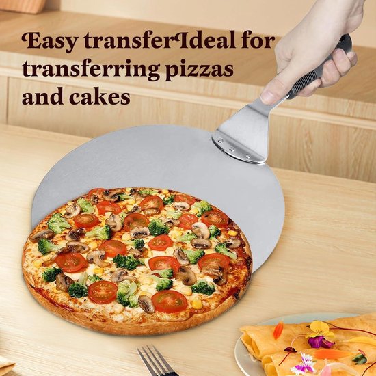 Pelle à pizza en acier inoxydable avec manche en plastique - Pelle à pizza ronde pour la cuisson de la pizza - Pâte à pâtisserie - Gâteau au pain - 235 x 18 cm