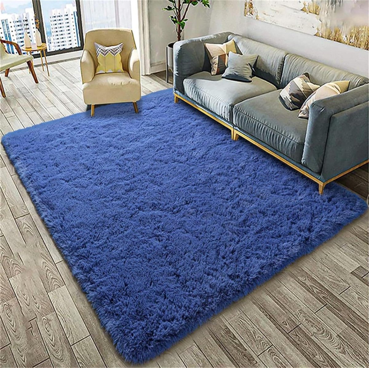 Zacht Pluizige Binnen Moderne Tapijten Woonkamer Slaapkamer Decoratie Blauw 160 x 200 cm