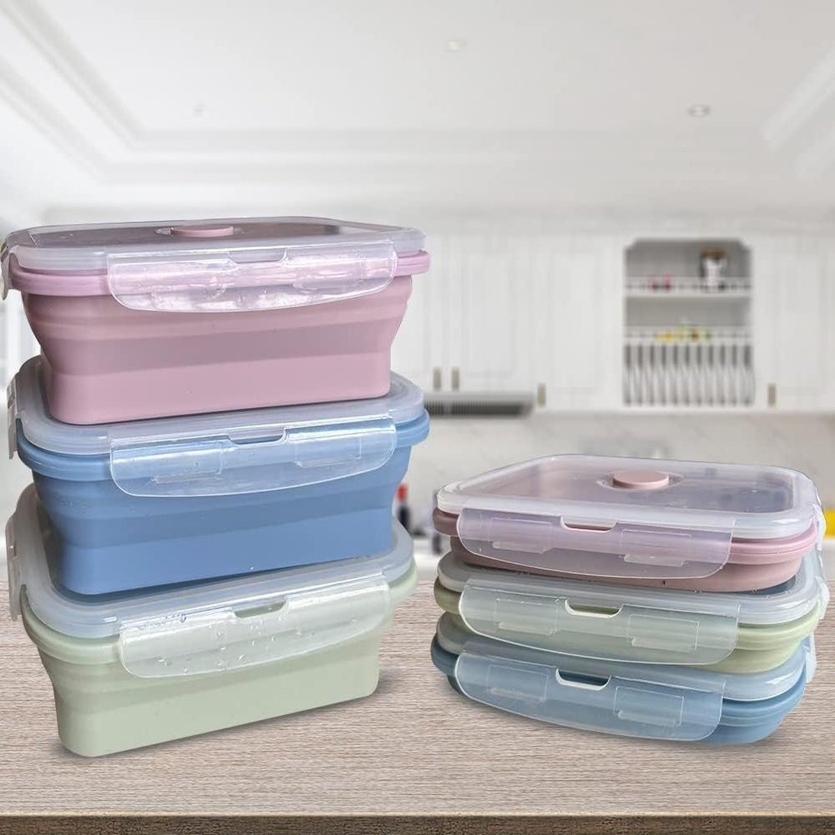 Voedselopslagcontainers met deksels - 3-delige set - 800 ml - herbruikbare siliconen containers - lunchcontainers - bento-dozen - magnetron - vriezer - vaatwasser magnetron bakjes met deksel