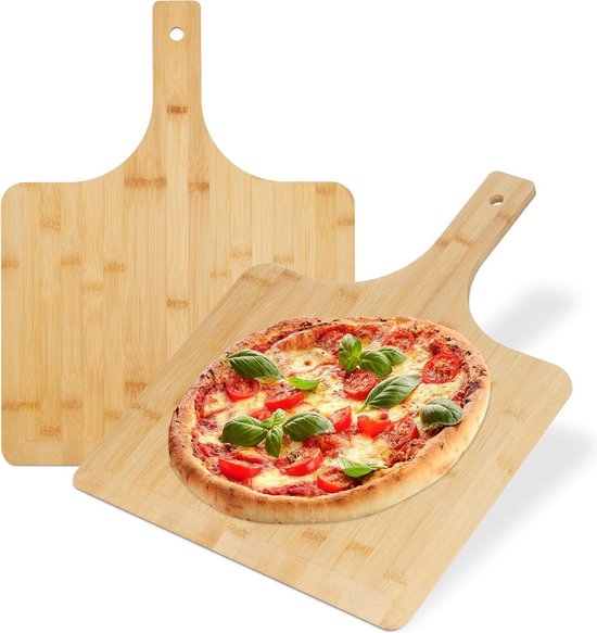 Relaxdays Lot De 2 Planches à Pizza XXL En Bambou - 50x38 Cm Avec Poignée Et Bords Plats