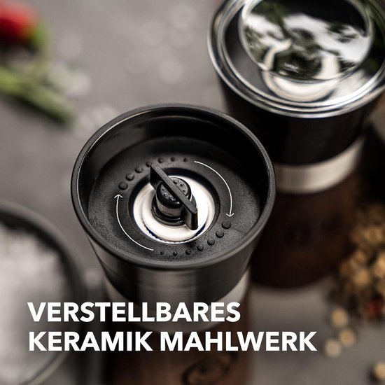 Roségouden zoutmolen en pepermolen, kruidenmolen, set van 2 handmatig met verstelbare