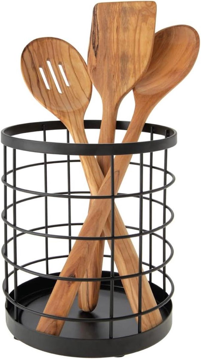 Ronde Bestekhouder Van Metaal Matzilver - IDesign Austin Design spatelpot
