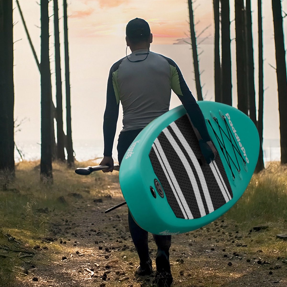 LifeGoods PaddlePro SUP Board - Opblaasbaar Paddle Board - Complete Set - Max. 150KG - 320x81cm - Mintgroen/Zwart – foto 6
