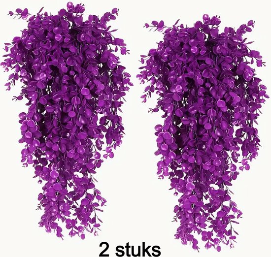 Allernieuwste.nl® 2 STUKS Hangende Kunstplanten Bloemen voor Terras Veranda Balkon UV-Bestendig 80 cm Kleur Rood Paars %%