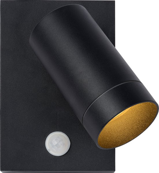 Lucide TAYLOR - Wandspot / Wandlamp Binnen/Buiten - 1xGU10 - IP54 - Bewegingssensor - Zwart