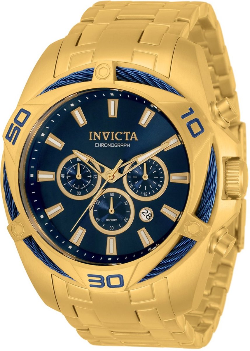 Invicta Bolt 34120 Heren Horloge - Waterdicht - Analoog - Quartz Uurwerk - Roestvrij Staal met blauwe Wijzerplaat - 50mm