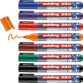 edding 360 whiteboardmarker set - diverse kleuren - 8 whiteboard stiften - ronde punt 1,5 - 3 mm - boardmarker uitwisbaar - voor whiteboard, flipchart, prikbord, memobord - sketchnotes - navulbaar - in kartonnen verpakking