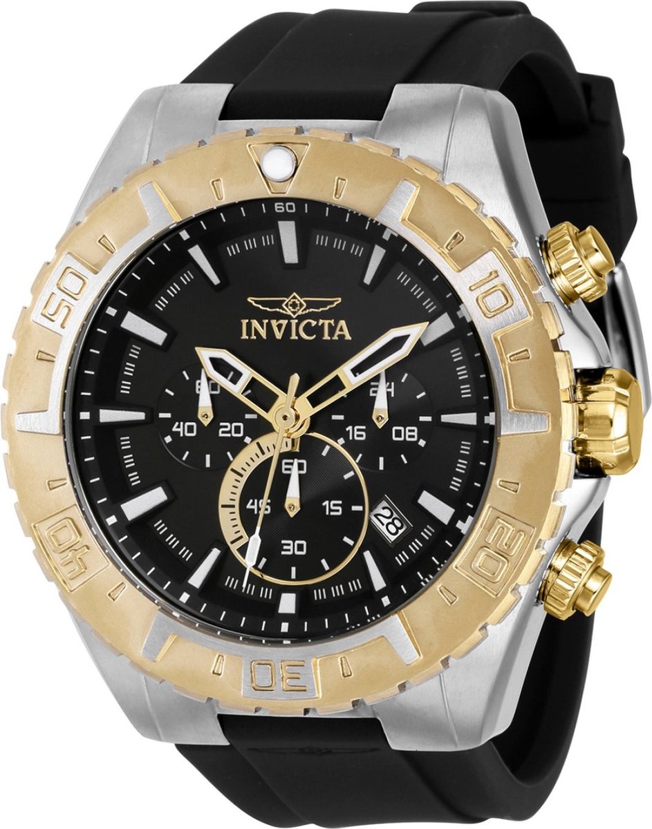 Invicta Aviator 37629 Heren Horloge - Waterdicht - Analoog - Quartz Uurwerk - Roestvrij Staal met zwarte Wijzerplaat - 49mm