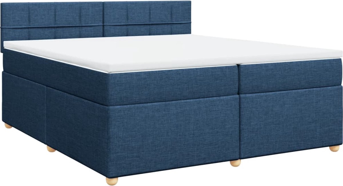 vidaXL - Boxspring - met - matras - stof - blauw - 200x200 - cm